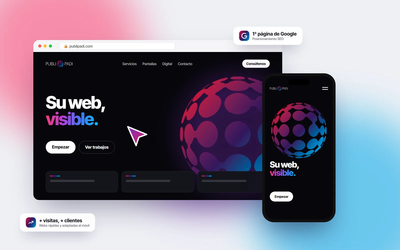 Web de ejemplo en ordenador y móvil